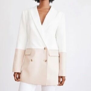 Something‎ Navy Womens Blazer Small Danielle Colorblock Linen Blend Oversized